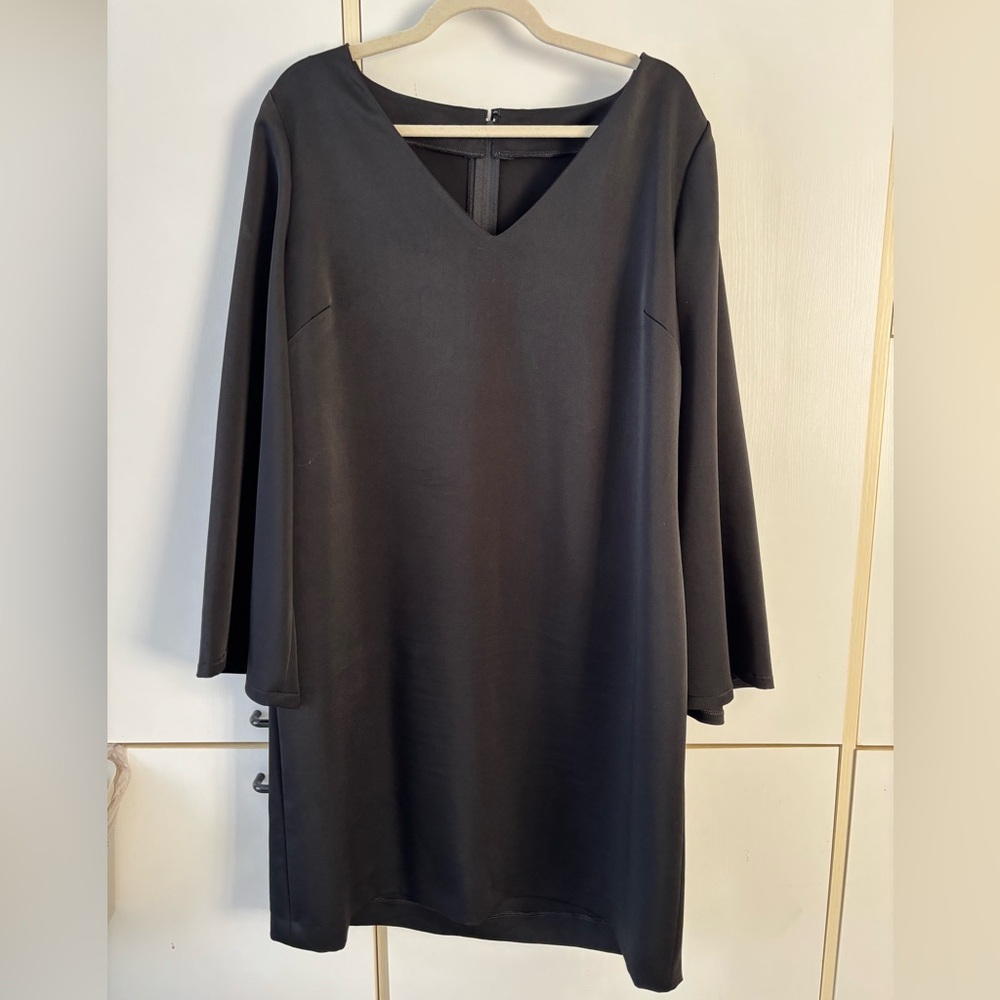 Handmade Black Midi Dress XL XXL Minimalist Wedding Guest Office Preppy Satin - Picture 2 of 11